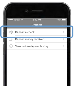 deposit a check command on smartphone screen