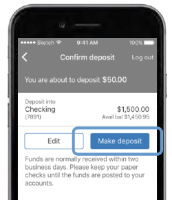 make deposit command on smartphone screen